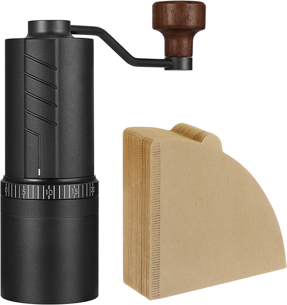 VEVOK CHEF Manual Coffee Grinder & #2 Cone Coffee Filters Bundle - 20 Levels Adjustable Burr Grinder with 200PCS Unbleached Natural Paper Filters, Complete Pour-Over Coffee Kit for Home & Travel