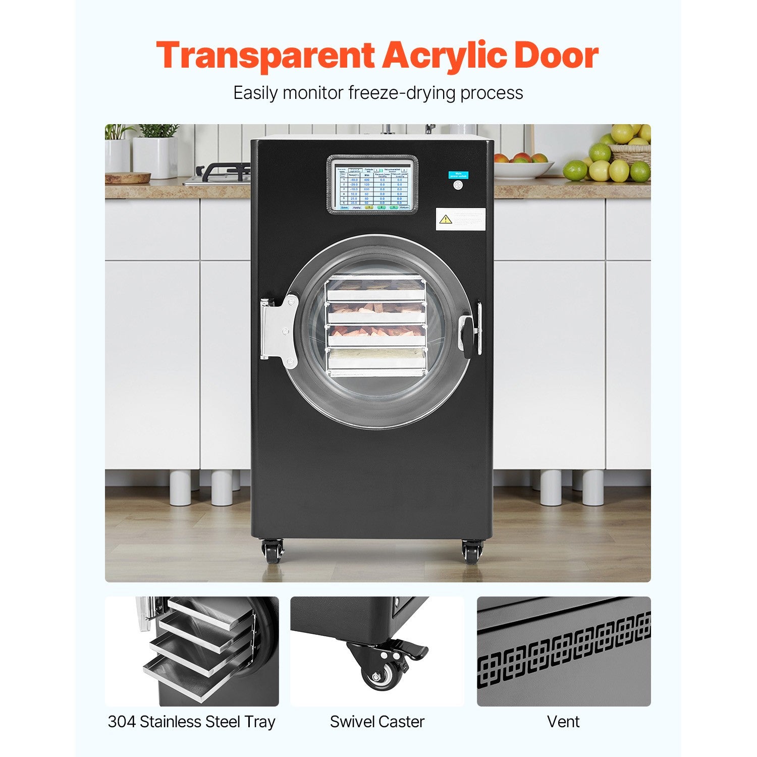 Vacuum Freeze Dryer 4-Layer Fruit Vegetable Freeze Drying Machine W/ Pump Black
