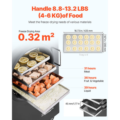 Vacuum Freeze Dryer 4-Layer Fruit Vegetable Freeze Drying Machine W/ Pump Black