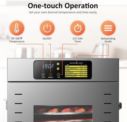 360 Rotating Dehydrator 16 Trays, Commercial Large Capacity Auto-Rotate Food Dryer Machine with Timer, for Beef Jerky Herbs Dog Treats, 1500W Fast Drying Industrial Dehydrater Stainless Steel