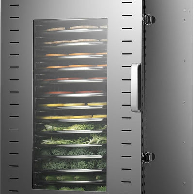 360 Rotating Dehydrator 16 Trays, Commercial Large Capacity Auto-Rotate Food Dryer Machine with Timer, for Beef Jerky Herbs Dog Treats, 1500W Fast Drying Industrial Dehydrater Stainless Steel