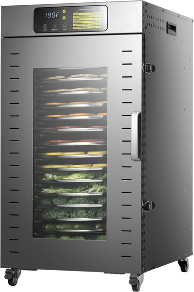 360 Rotating Dehydrator 16 Trays, Commercial Large Capacity Auto-Rotate Food Dryer Machine with Timer, for Beef Jerky Herbs Dog Treats, 1500W Fast Drying Industrial Dehydrater Stainless Steel