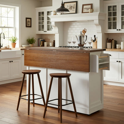 Homy Casa Farmhouse 53.7" Rolling Kitchen Island with Storage Cabinet, Sliding Barn Doors, Wood Top Storage Cart