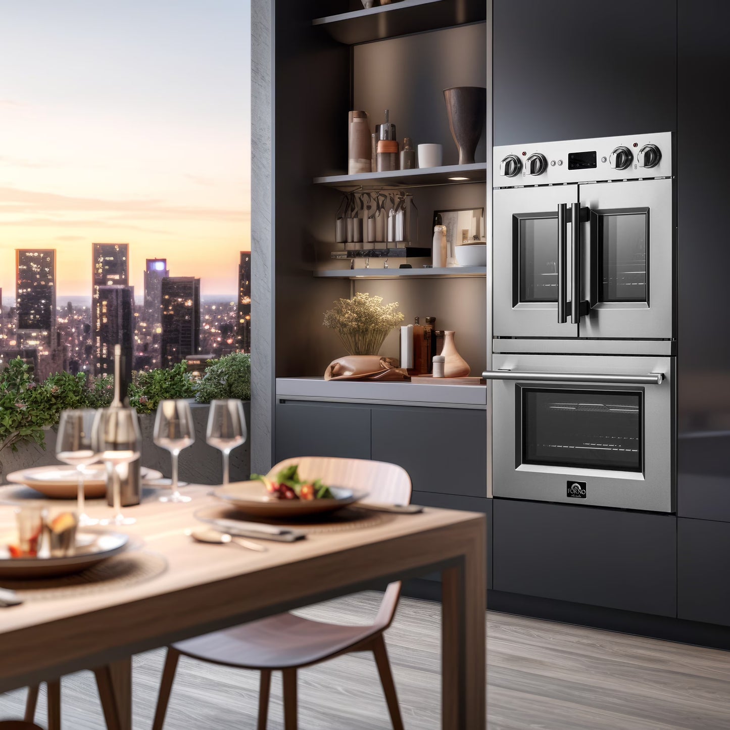 Gallico 30-Inch Electric French Door Double Oven, Stainless Steel, Convection Cooking, Touch Control Panel, Self-Cleaning Function