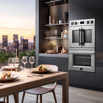 Gallico 30-Inch Electric French Door Double Oven, Stainless Steel, Convection Cooking, Touch Control Panel, Self-Cleaning Function