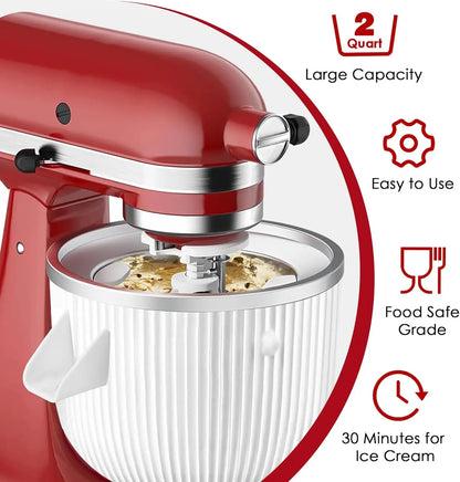 Ice Cream Maker Attachment for Kitchenaid Stand Mixers - Compatible with 4.5/5QT and 6QT Models, 2 - Quart Bowl for Making Yogur