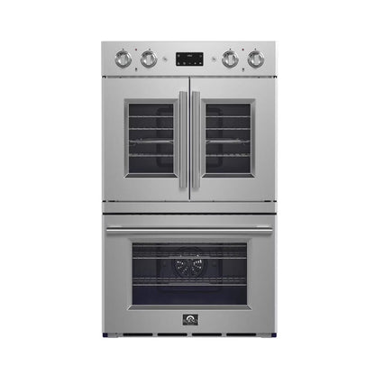 Gallico 30-Inch Electric French Door Double Oven, Stainless Steel, Convection Cooking, Touch Control Panel, Self-Cleaning Function