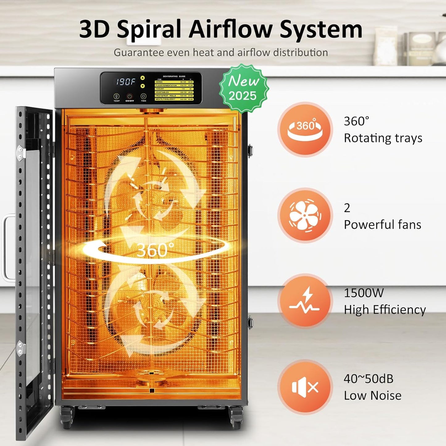 360 Rotating Dehydrator 16 Trays, Commercial Large Capacity Auto-Rotate Food Dryer Machine with Timer, for Beef Jerky Herbs Dog Treats, 1500W Fast Drying Industrial Dehydrater Stainless Steel