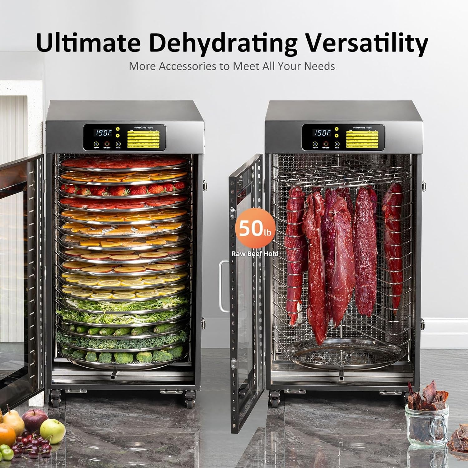 360 Rotating Dehydrator 16 Trays, Commercial Large Capacity Auto-Rotate Food Dryer Machine with Timer, for Beef Jerky Herbs Dog Treats, 1500W Fast Drying Industrial Dehydrater Stainless Steel