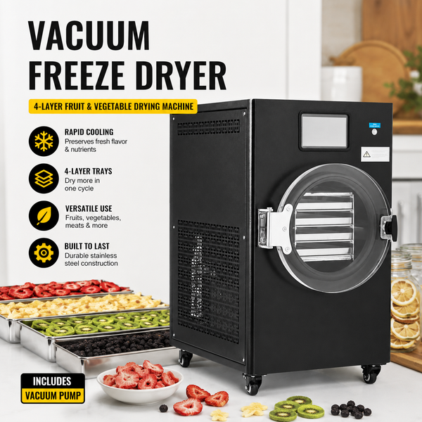 Vacuum Freeze Dryer 4-Layer Fruit Vegetable Freeze Drying Machine W/ Pump Black