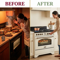 Professional Gas Range Built for Culinary Excellence, 90 Inch Width, Convection Oven, Multi-Burner Surface — Before & After