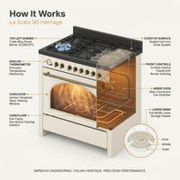 Professional Gas Range Built for Culinary Excellence, 90 Inch Width, Convection Oven, Multi-Burner Surface — How It Works