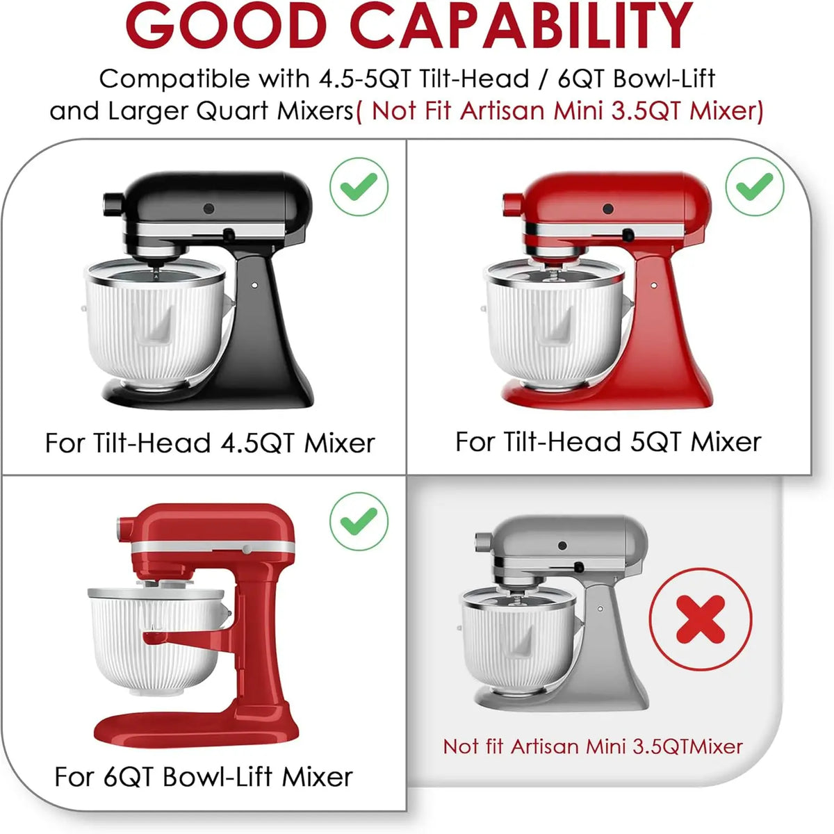 Ice Cream Maker Attachment for Kitchenaid Stand Mixers - Compatible with 4.5/5QT and 6QT Models, 2 - Quart Bowl for Making Yogur