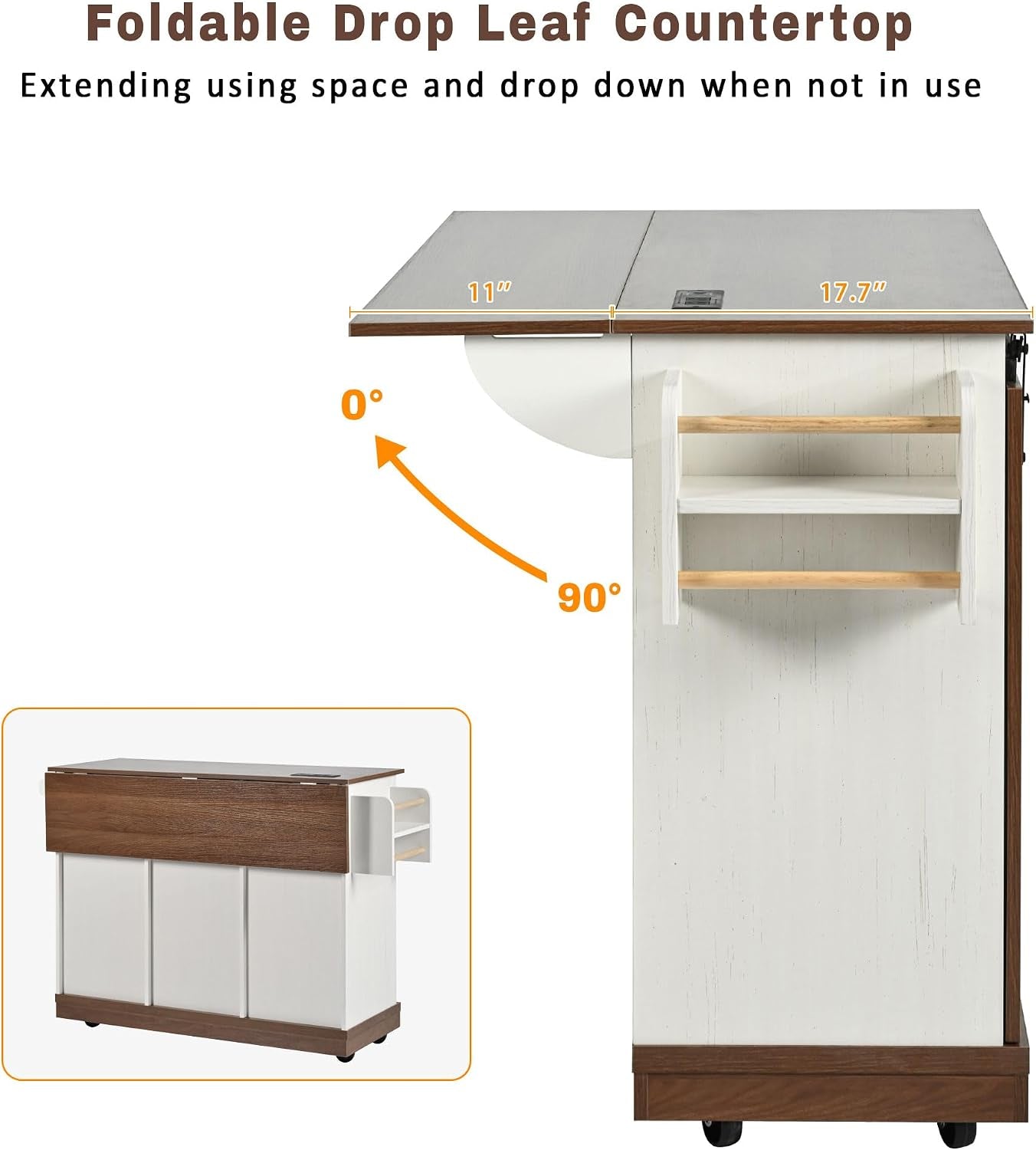 55.5" Farmhouse Kitchen Island with Drop Leaf, Kitchen Storage Island with Barn Door, Power Outlet, Rolling Kitchen Cart on Wheels with Spice Rack, for Home, Kitchen, Dining Room, White