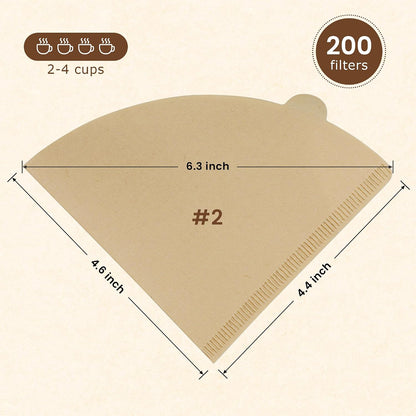 VEVOK CHEF Manual Coffee Grinder & #2 Cone Coffee Filters Bundle - 20 Levels Adjustable Burr Grinder with 200PCS Unbleached Natural Paper Filters, Complete Pour-Over Coffee Kit for Home & Travel