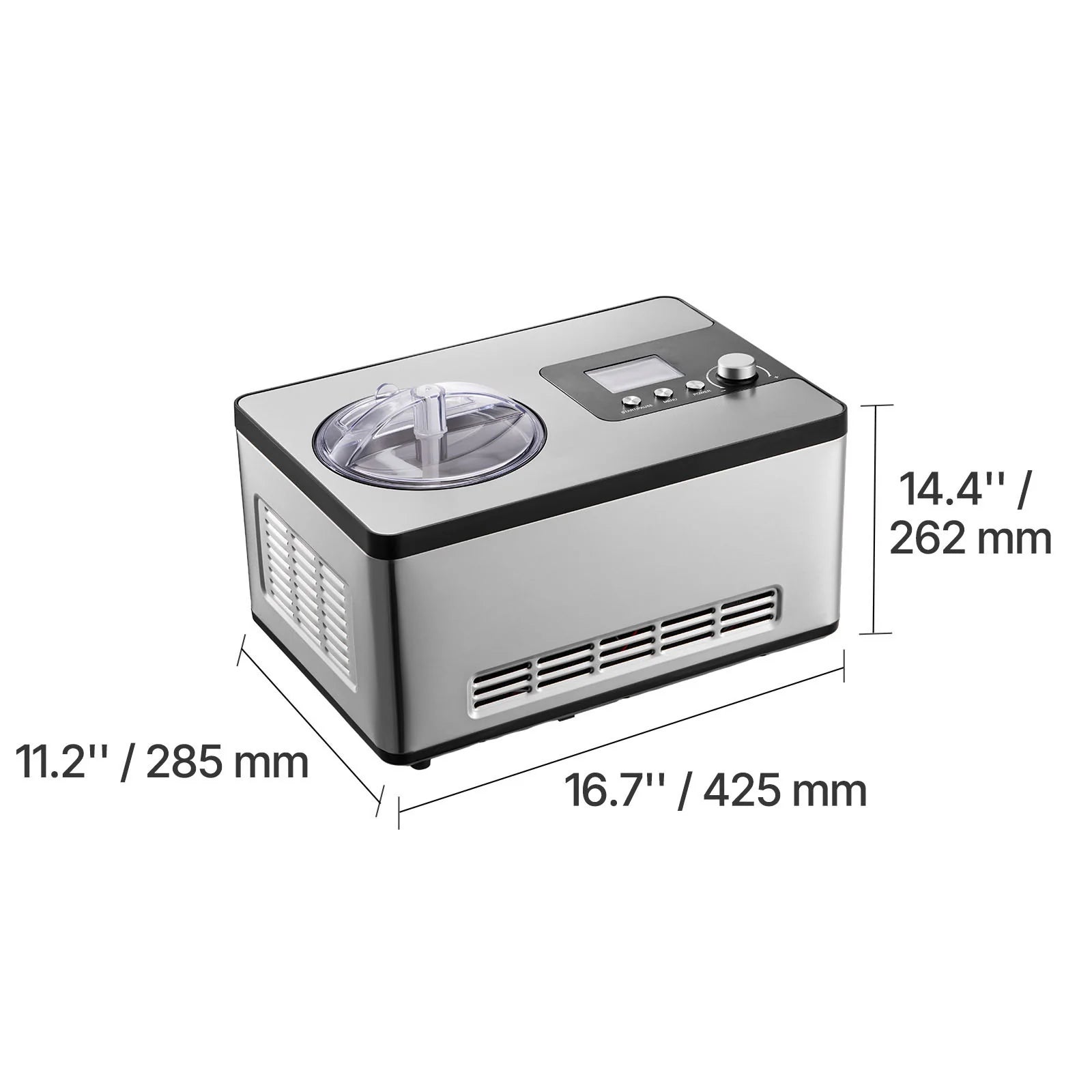 Automatic Ice Cream Maker with Built-In Compressor, 2 Quart No Pre-Freezing Fruit Yogurt Machine, Stainless Steel Electric Sorbet Maker, 3 Modes Gelato Maker with LCD Display & Timer, Silver