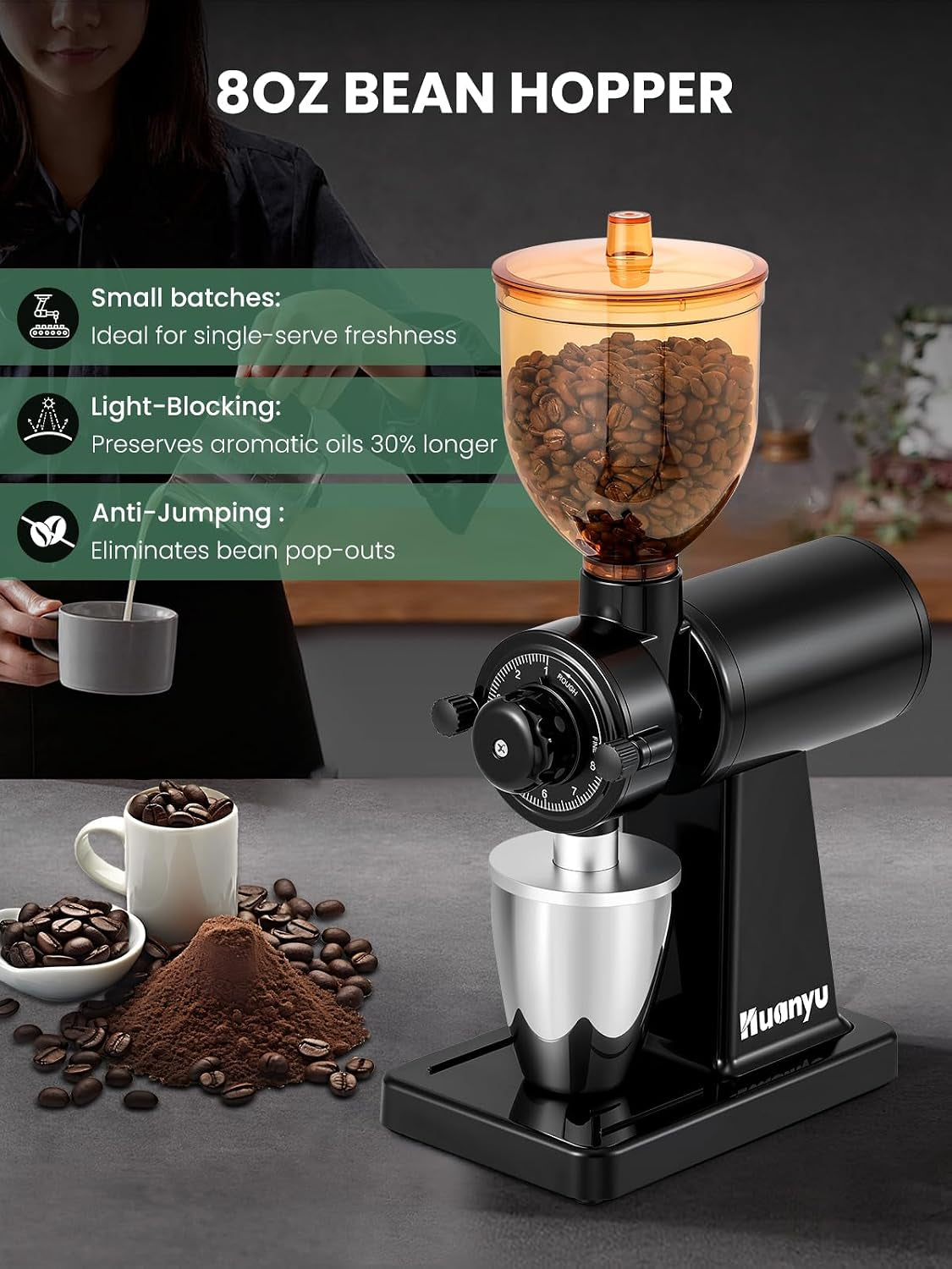 Huanyu Stainless Steel Coffee Grinder Electric with 8 Grinding Settings Red and Huanyu Electric Coffee Bean Grinder with Closed Grinding System Anti-Static Design for Dust-Free Home Use Bundle
