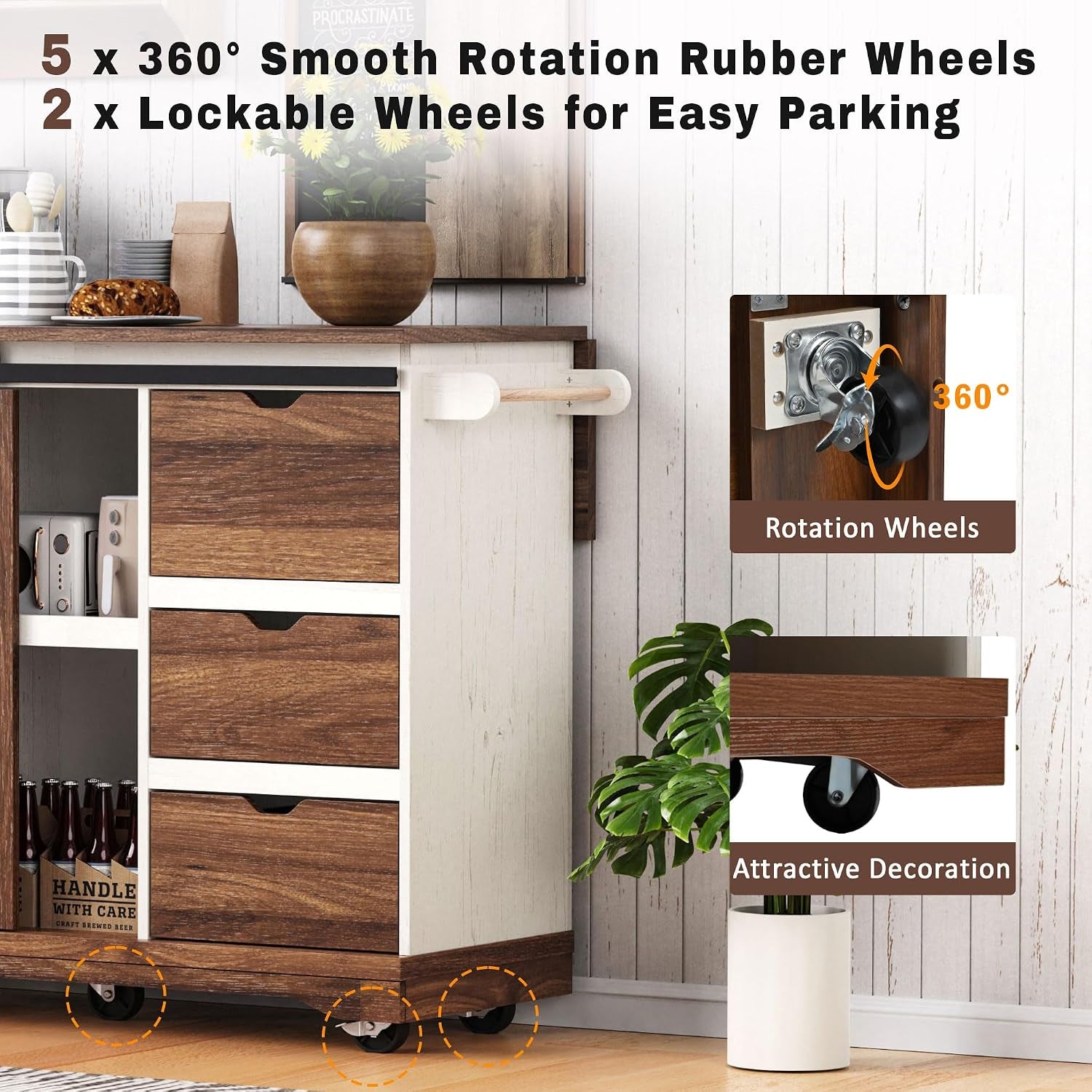 55.5" Farmhouse Kitchen Island with Drop Leaf, Kitchen Storage Island with Barn Door, Power Outlet, Rolling Kitchen Cart on Wheels with Spice Rack, for Home, Kitchen, Dining Room, White