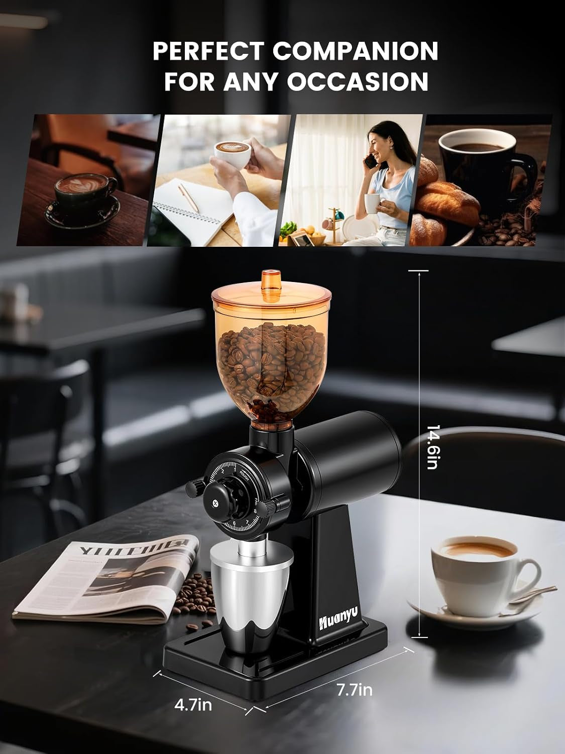 Huanyu Stainless Steel Coffee Grinder Electric with 8 Grinding Settings Red and Huanyu Electric Coffee Bean Grinder with Closed Grinding System Anti-Static Design for Dust-Free Home Use Bundle