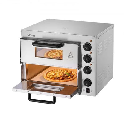 Commercial Pizza Oven Countertop, 14-Inch Double Deck Layer, Stainless Steel Electric Pizza Oven with Stone and Handle, Multipurpose Indoor Pizza Maker for Restaurant Home Pretzels Baked