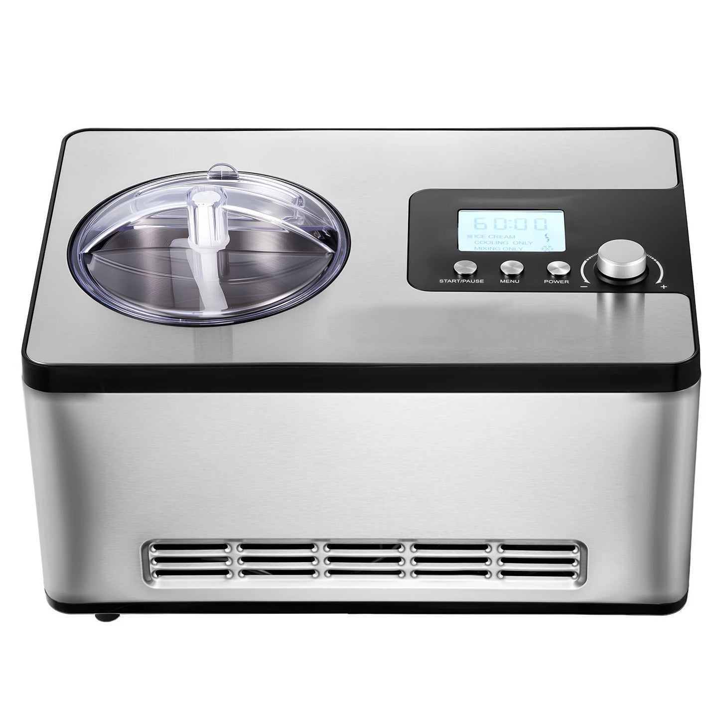Automatic Ice Cream Maker with Built-In Compressor, 2 Quart No Pre-Freezing Fruit Yogurt Machine, Stainless Steel Electric Sorbet Maker, 3 Modes Gelato Maker with LCD Display & Timer, Silver